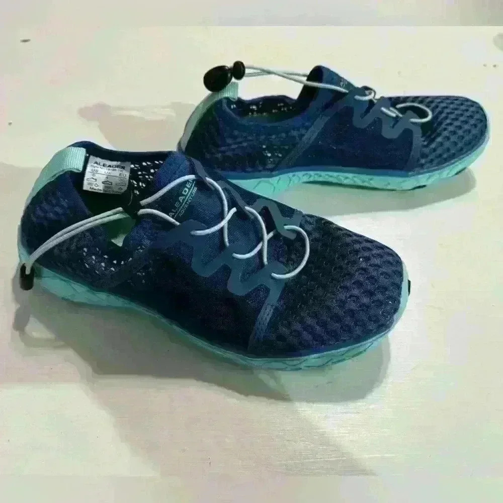 New Women’s Aleader Slip On Water Shoes Navy and Aqua Blue Mesh Size 6